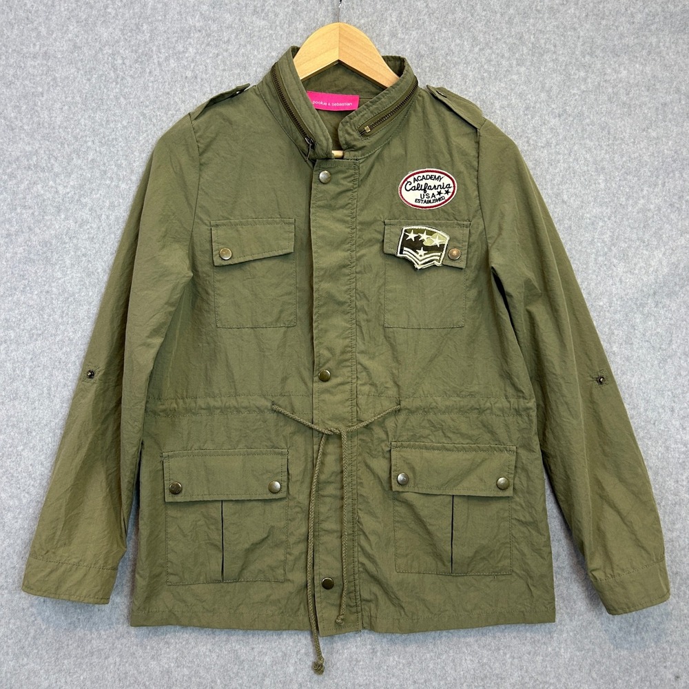 Pookie & Sebastian Utility Field Jacket Green Patch Military Indie Womens Small